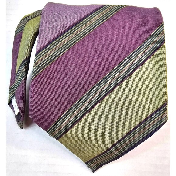 Claiborne Mens Striped Tie Purple & Green Polyester Fabric Made In USA - Picture 1 of 6